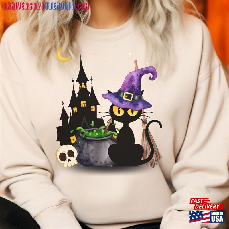 Cat Halloween Sweatshirt Witch Shirt Sweater T-Shirt