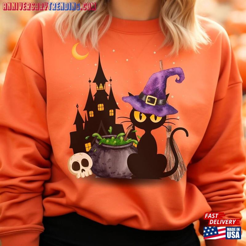 Cat Halloween Sweatshirt Witch Shirt Sweater T-Shirt