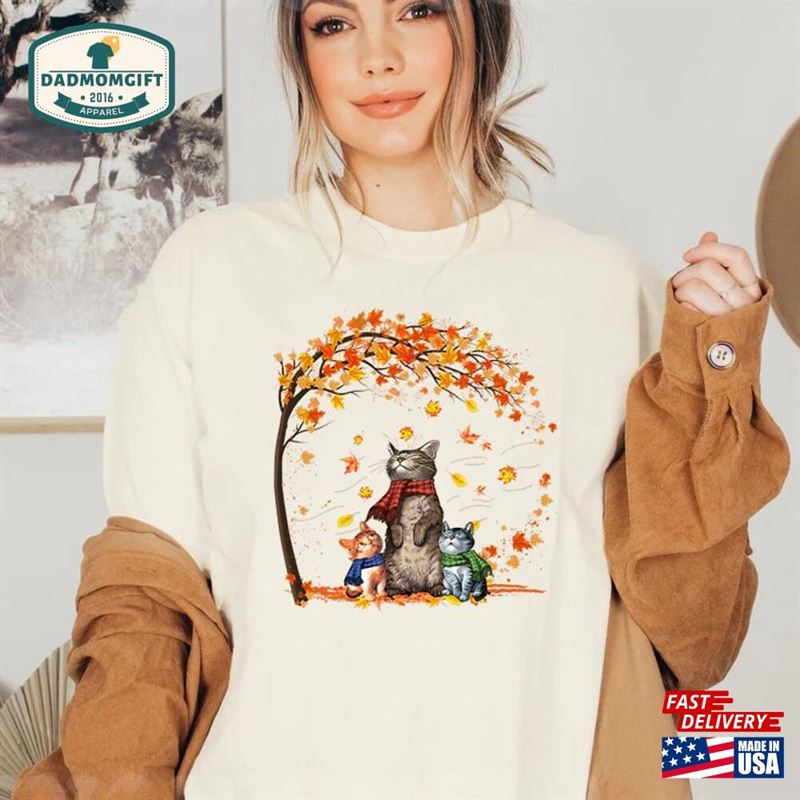 Cats Autumn Fall Shirt Funny Thanksgiving Cat Lovers T-Shirt Classic Sweatshirt