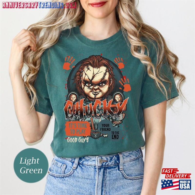 Chucky Shirt Horror Scary Movie American Halloween  Vibes Comfort Color Funny Classic Unisex