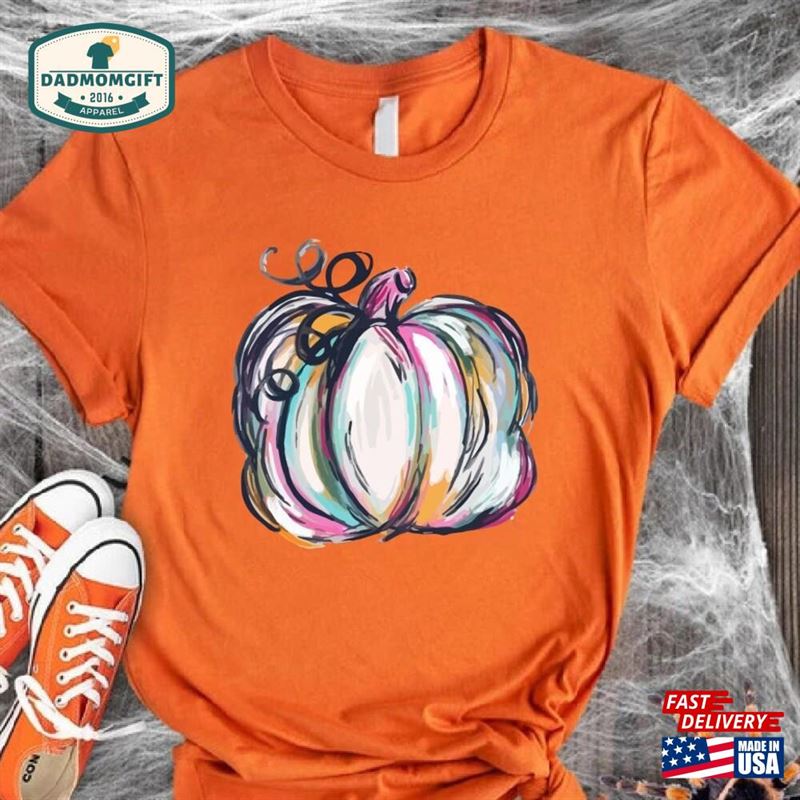 Colorful Pumpkin Shirt Watercolor Halloween Unisex Classic