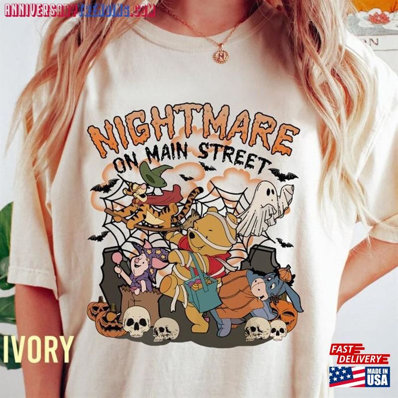 Comfort Color Nightmare On Main Street Winnie The Pooh Shirt Friends Halloween Sweatshirt Bear T-Shirt