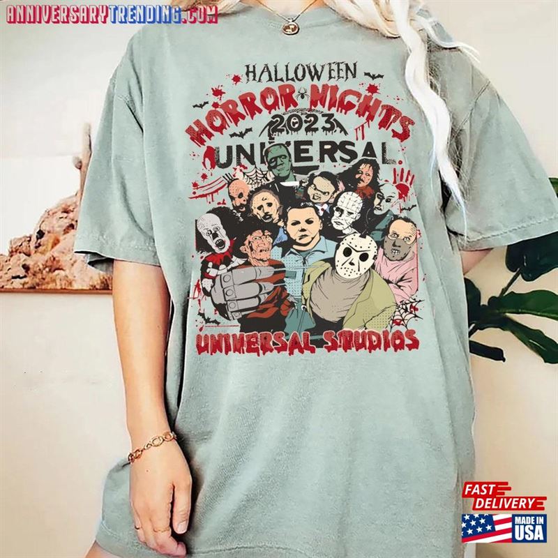 Comfort Color Vintage Horror Halloween Shirt Nights Universal Studios Characters T-Shirt Unisex