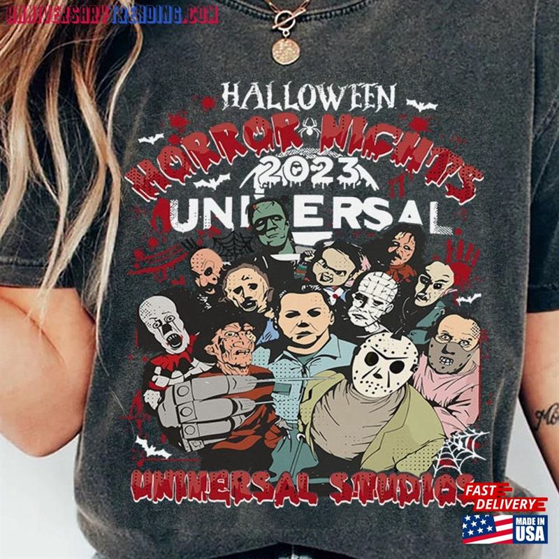 Comfort Color Vintage Horror Halloween Shirt Nights Universal Studios Characters T-Shirt Unisex