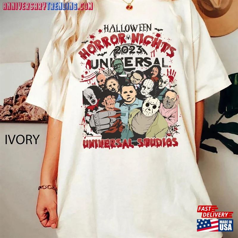 Comfort Color Vintage Horror Halloween Shirt Nights Universal Studios Characters T-Shirt Unisex