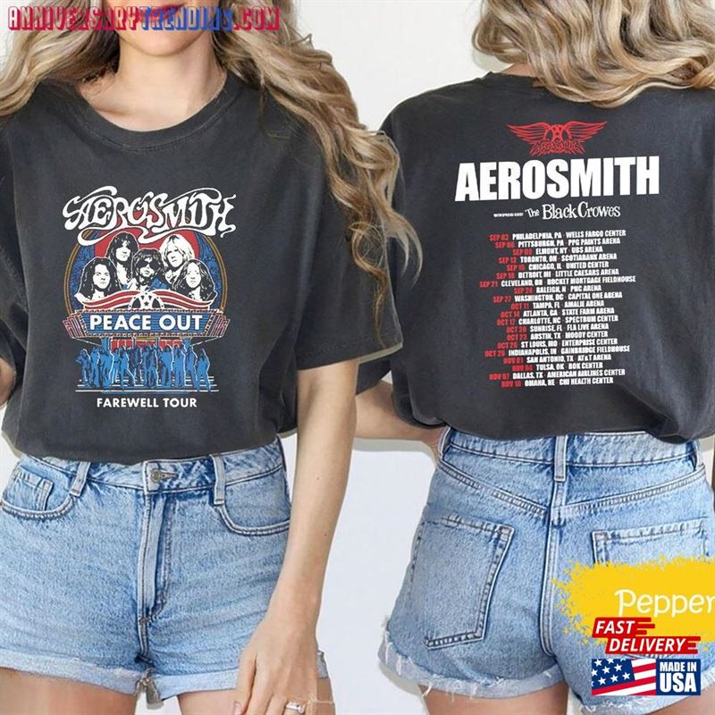 Comfort Colors Aerosmith 2023 2024 T-Shirt Peace Out Farewell Tour With The Black Crowes Sweatshirt Hoodie Concert Classic