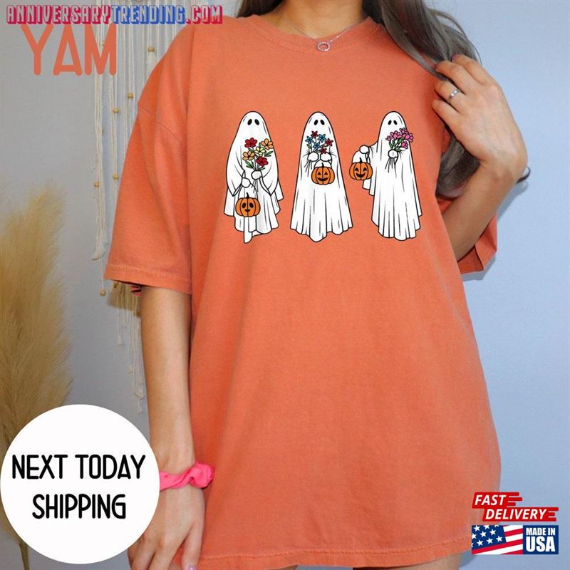 Comfort Colors Cute Halloween Ghosts T-Shirt Ghost Floral Shirt Sweatshirt Unisex