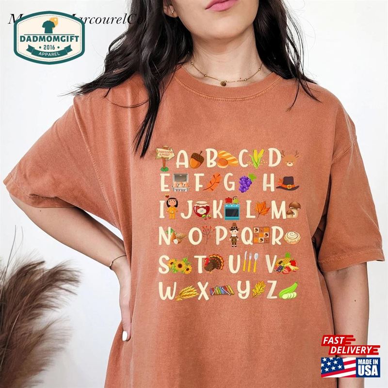 Comfort Colors Teacher Thanksgiving Shirt Alphabet Abc Unisex T-Shirt