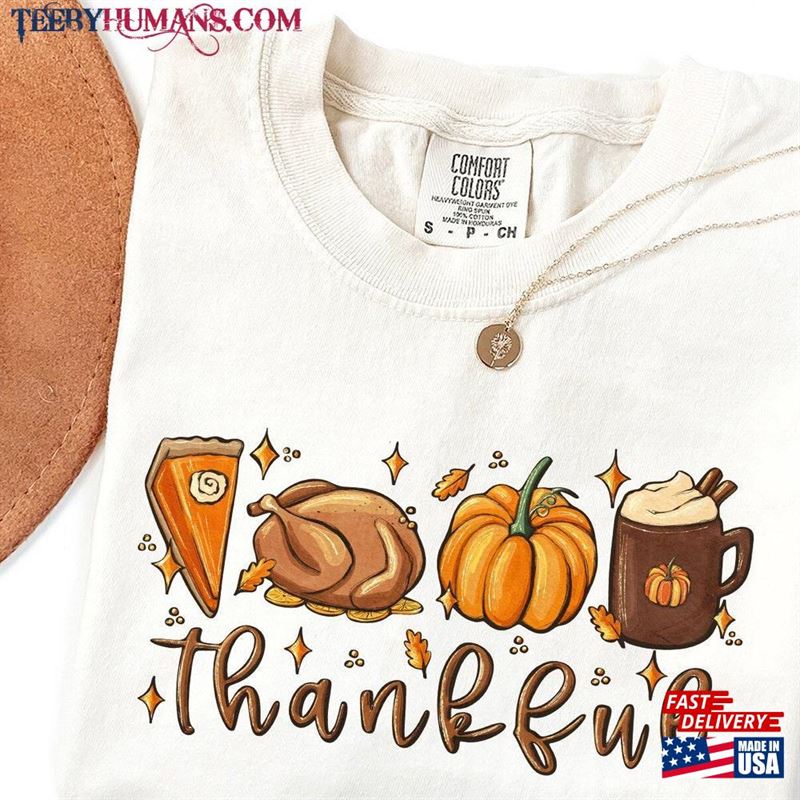 Comfort Colors Thankful Grateful Blessed Shirt Pumpkin Spice Thanksgiving Classic Sweatshirt