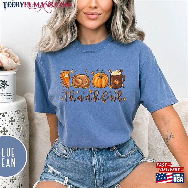 Comfort Colors Thankful Grateful Blessed Shirt Pumpkin Spice Thanksgiving Classic Sweatshirt