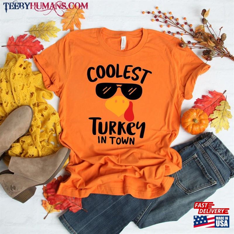 Coolest Turkey In Town Shirt Boys Thanksgiving Funny Kids Sweatshirt Classic