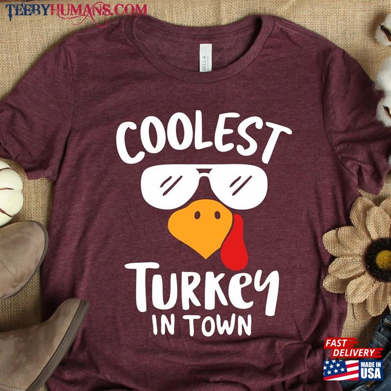 Coolest Turkey In Town Shirt Boys Thanksgiving Funny Kids Sweatshirt Classic