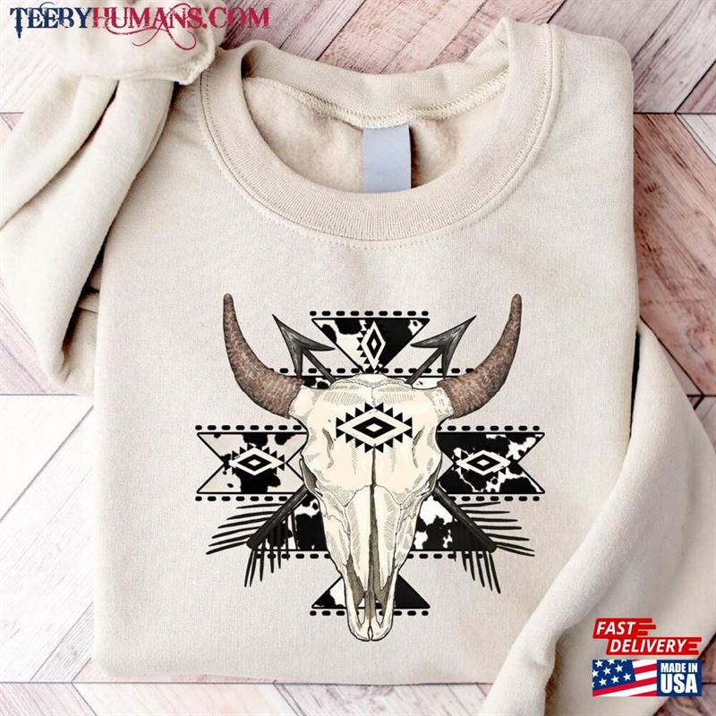 Cow Skull Shirt Western Aztec Bull Rodeo T-Shirt Unisex