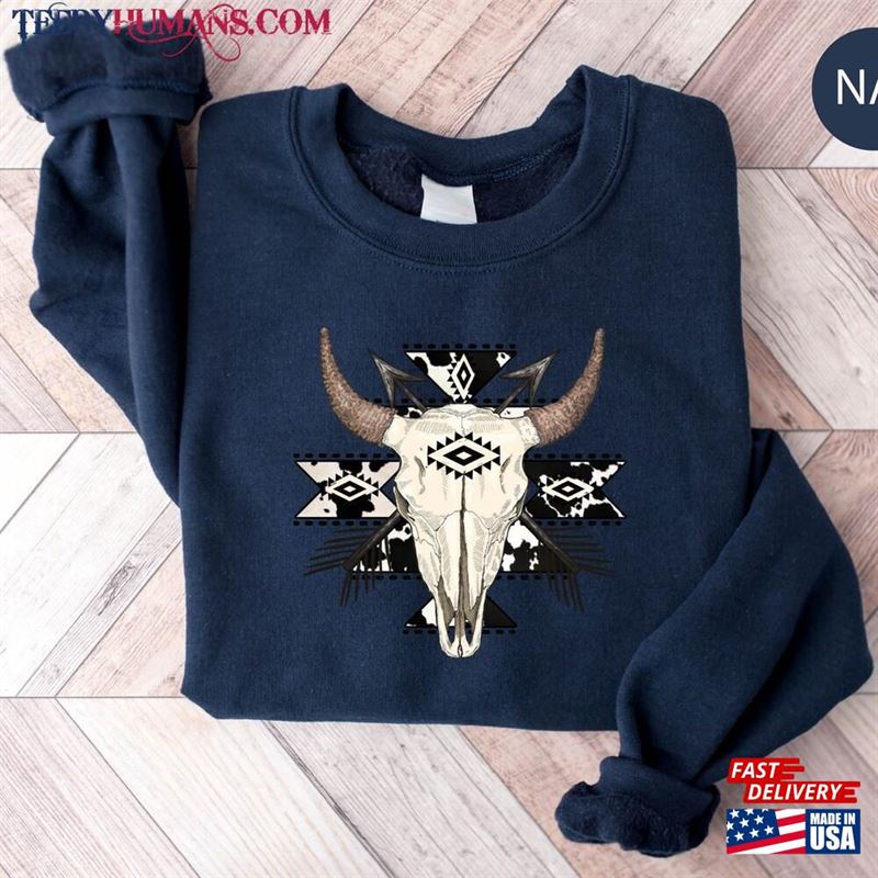 Cow Skull Shirt Western Aztec Bull Rodeo T-Shirt Unisex