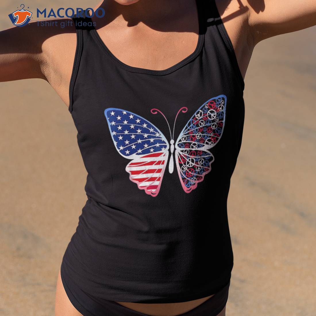 Cute Butterfly Patriotic Peace Signs 4th Of July Us Flag Shirt