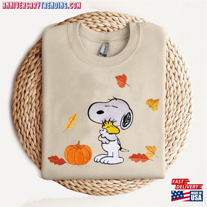 Cute Fall Snoopy Sweatshirt Halloween Unisex Autumn Leaves Pumpkin