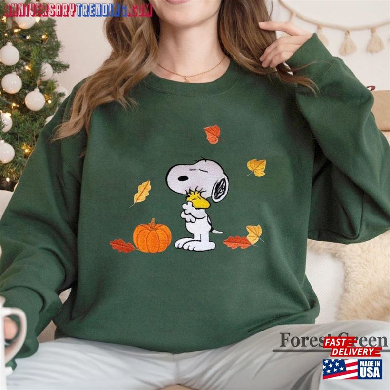 Cute Fall Snoopy Sweatshirt Halloween Unisex Autumn Leaves Pumpkin