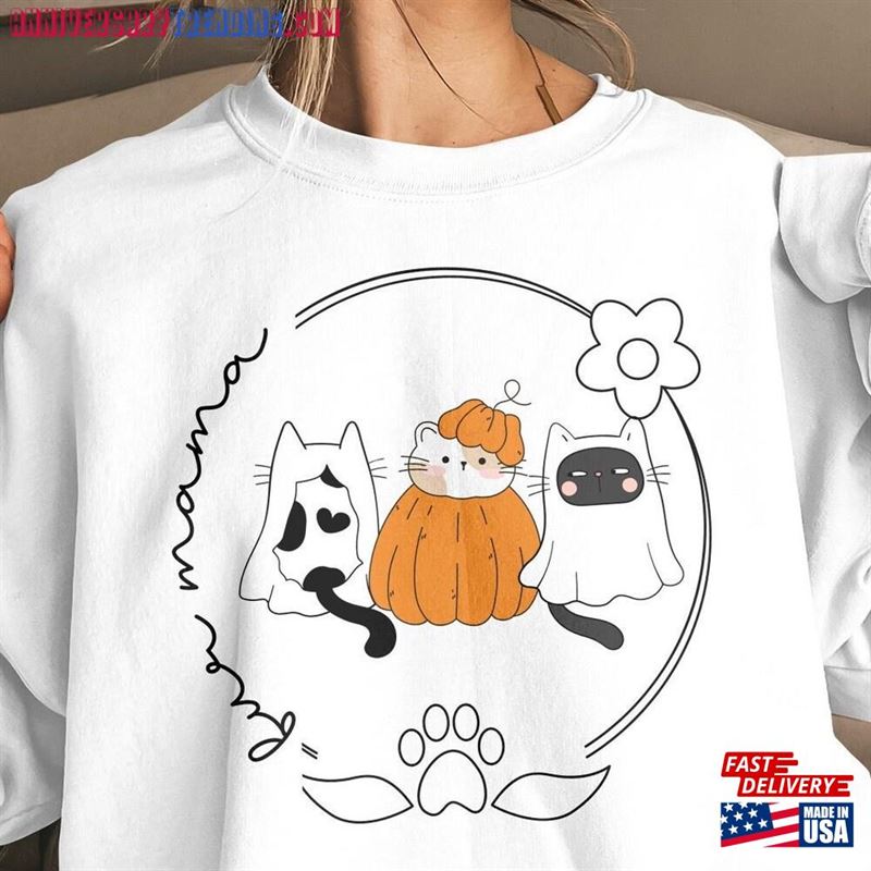 Cute Fur Mom Sweatshirt Ghost Cat Shirt Lover Unisex