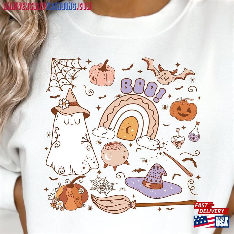 Cute Girls Halloween Shirt Doodles Collage Pink Shirts Kids Unisex Hoodie