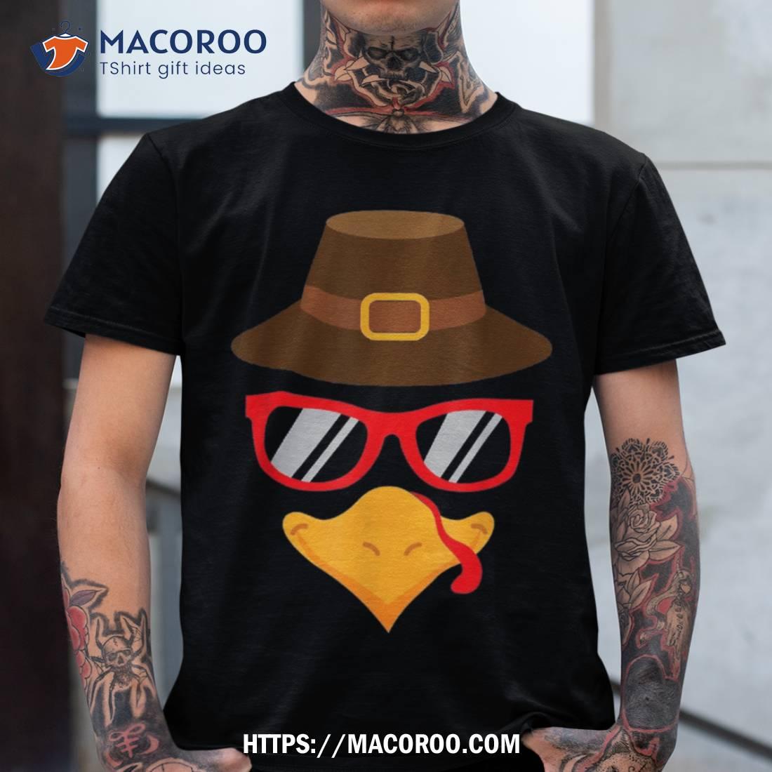 Cute Turkey Face Shirt Boys Kids Glasses Thanksgiving