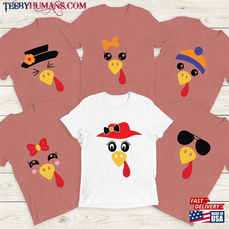 Cute Turkey Face Thanksgiving Shirt T Womens Family Shirts Sweatshirt Classic