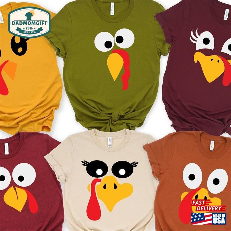 Cute Turkey Fall Thanksgiving Shirt Family Matching Face Hoodie T-Shirt