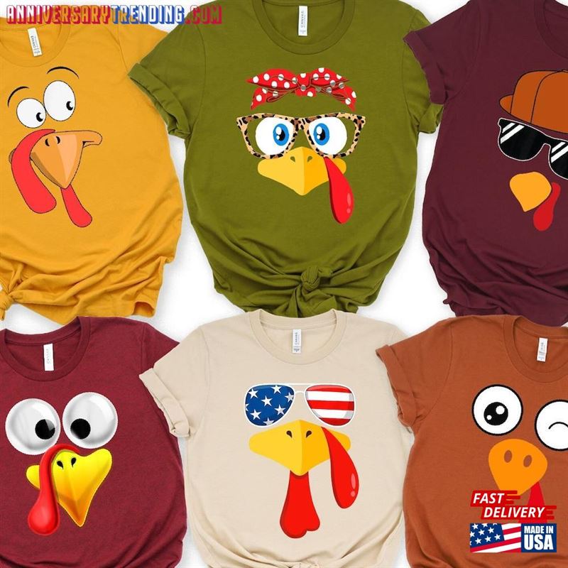 Cute Turkey Fall Thanksgiving Shirt Family Matching Face Sweatshirt T-Shirt