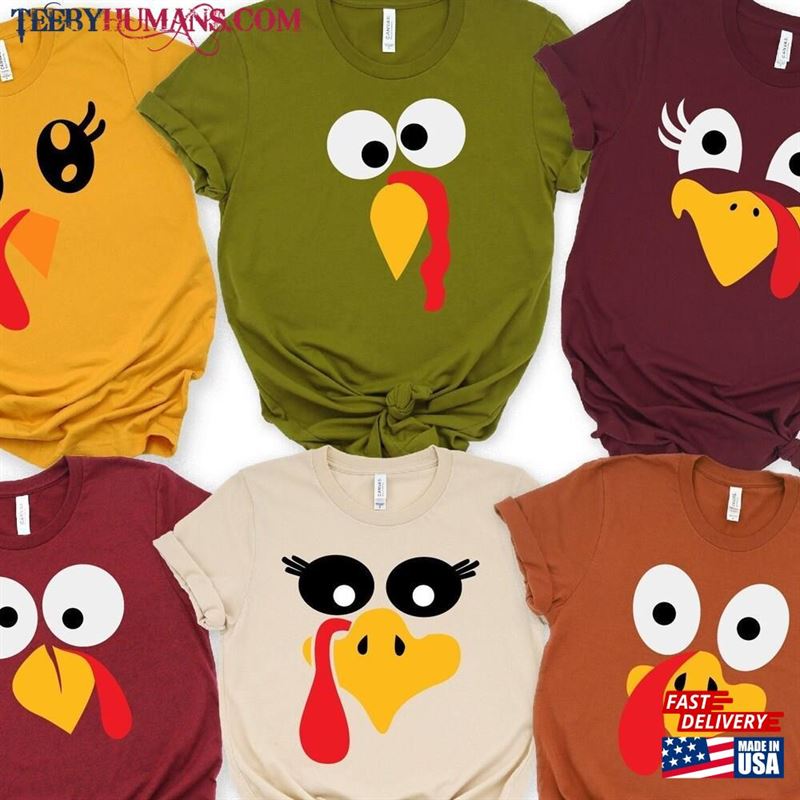 Cute Turkey Fall Thanksgiving Shirt Family Matching Face T-Shirt Classic