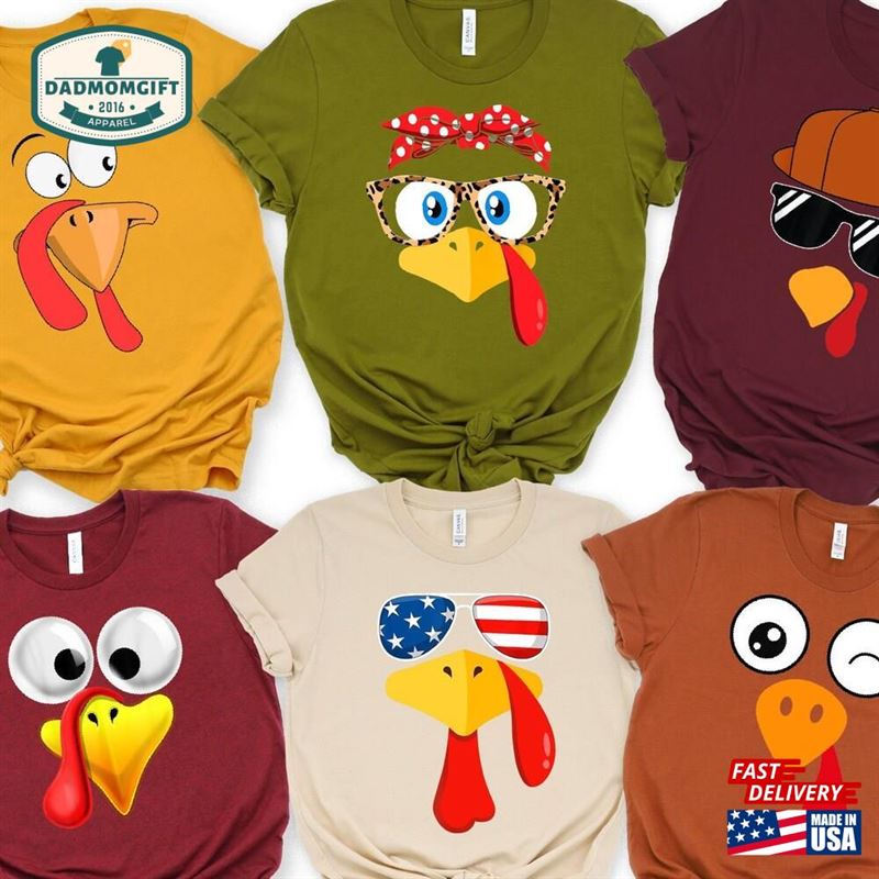 Cute Turkey Fall Thanksgiving Shirt Family Matching Face Unisex Sweatshirt