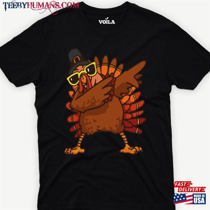 Dabbing Turkey Thanksgiving Shirt For Men Women V Neck Kids Classic Unisex