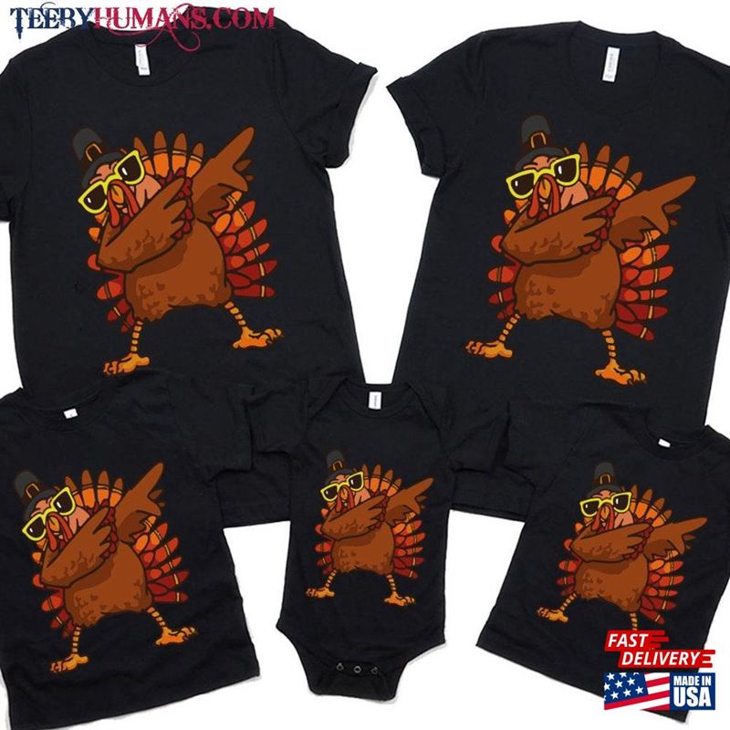 Dabbing Turkey Thanksgiving Shirt For Men Women V Neck Kids Classic Unisex