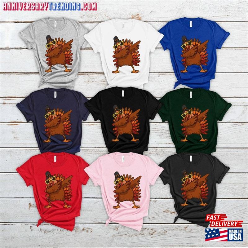 Dabbing Turkey Thanksgiving Shirt For Men Women V Neck Kids Unisex T-Shirt Dabbing Turkey Thanksgiving Shirt For Men Women V Neck Kids Unisex T-Shirt