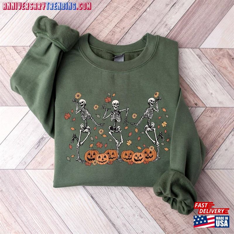 Dancing Skeleton Sweatshirt Halloween Pumpkins Shirt Hoodie