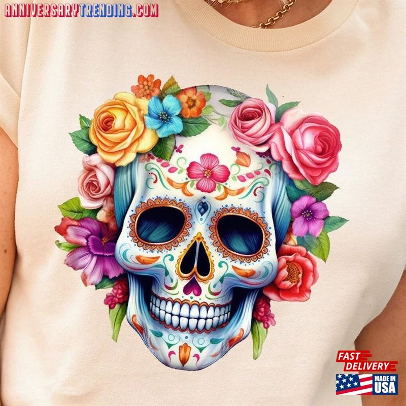 Dia De Los Muertos Shirt Day Of The Dead Skeleton Bloom Sugar Skull Floral Tshirt T-Shirt Classic