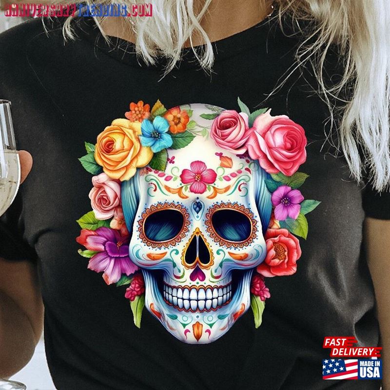 Dia De Los Muertos Shirt Day Of The Dead Skeleton Bloom Sugar Skull Floral Tshirt T-Shirt Classic