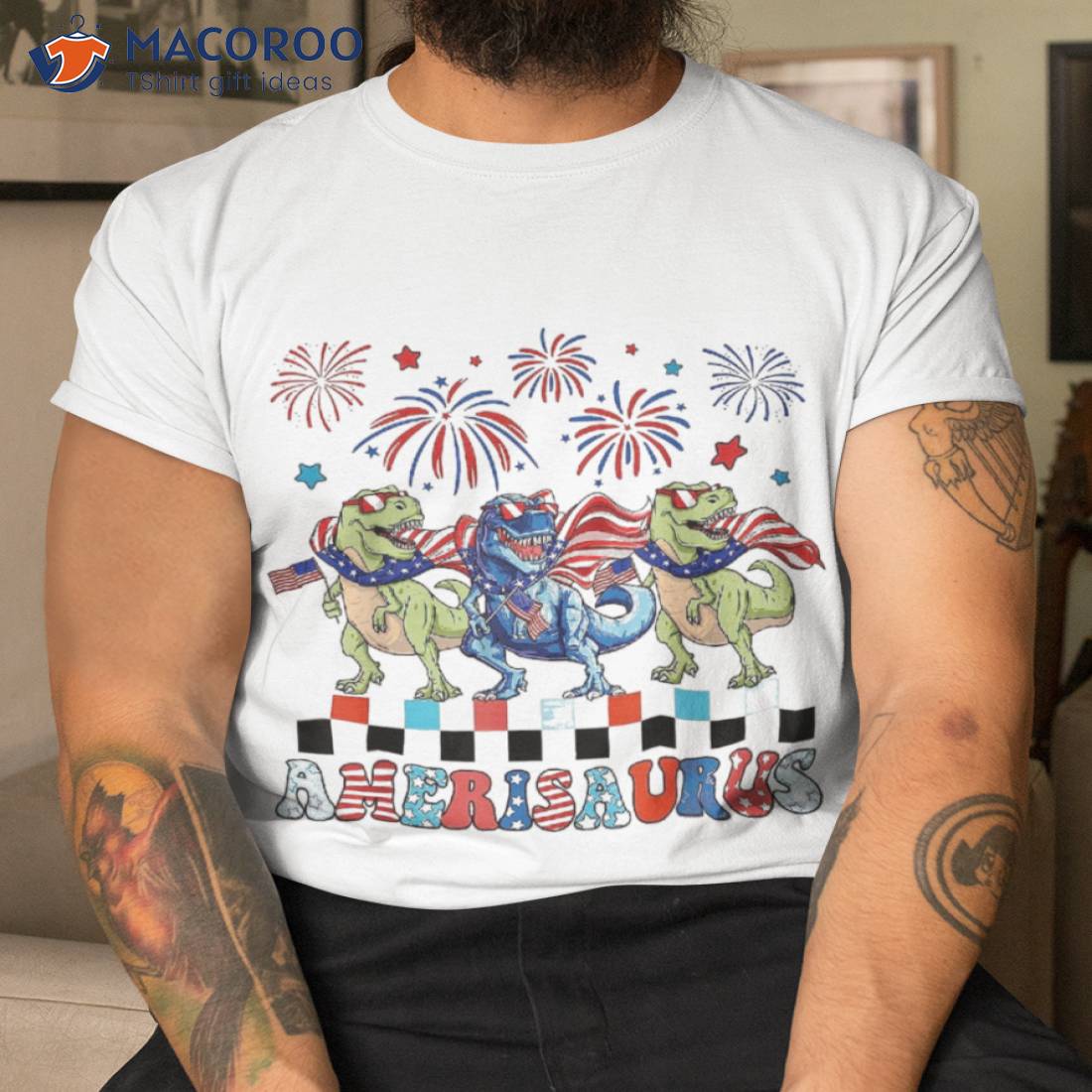 Dinosaur 4th Of July Amerisaurus T Rex American Flag Usa Shirt