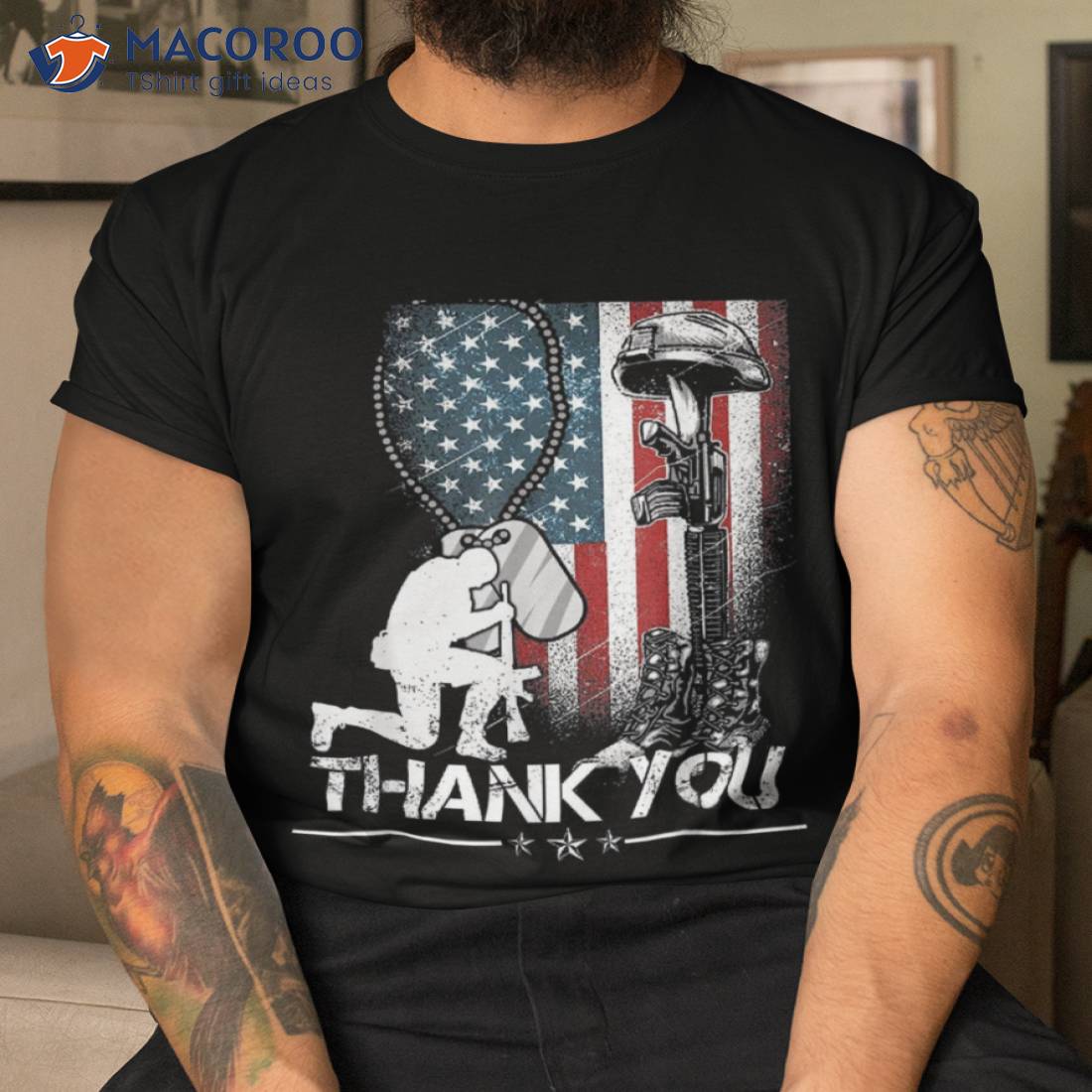 Distressed Memorial Day Shirt Flag Military Boots Dog Tags Shirt