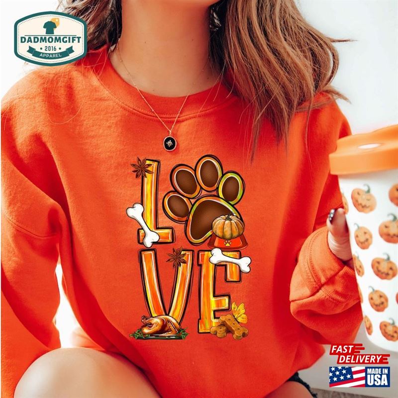 Dog Paw Print Thanksgiving Sweatshirt Pumpkin Lover Unisex