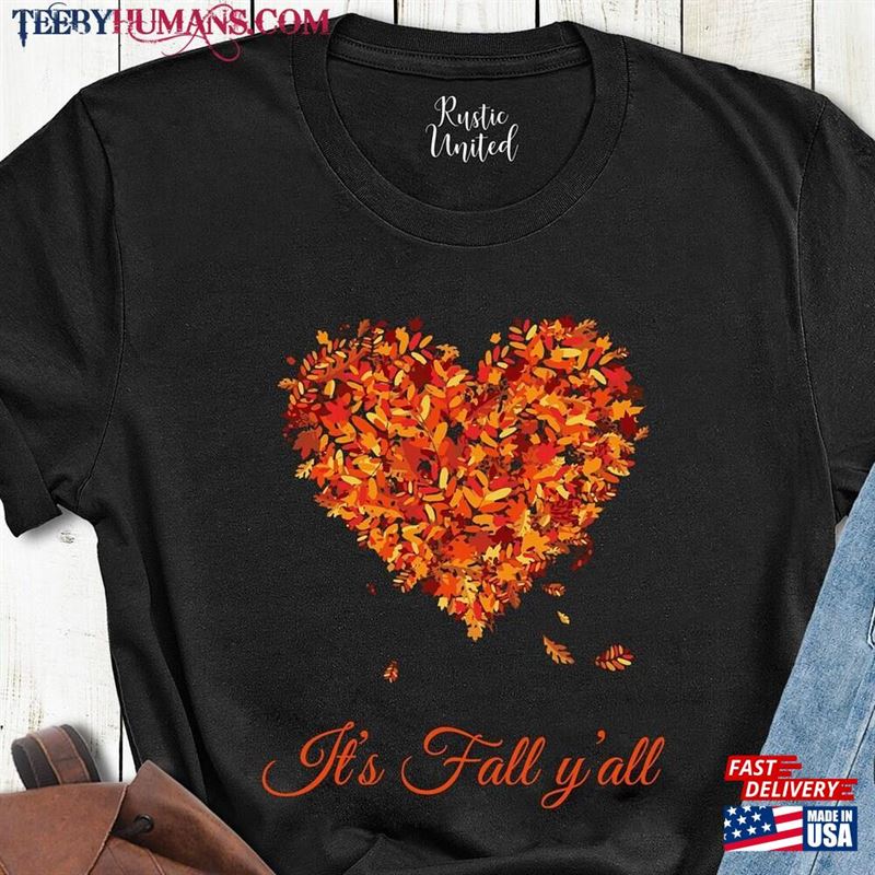 Fall Crewneck V Neck Womens Thanksgiving Shirt Leaves Heart Hoodie Unisex