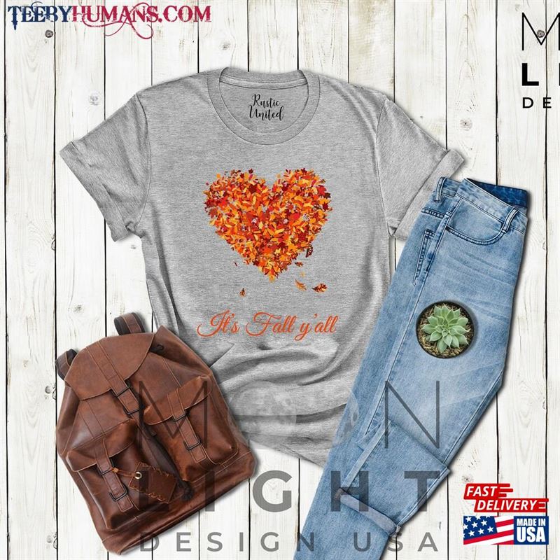 Fall Crewneck V Neck Womens Thanksgiving Shirt Leaves Heart Hoodie Unisex