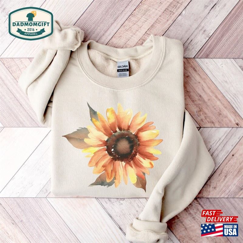 Fall Floral Sweatshirt Watercolor Sunflower Shirt Wildflower Sweater Unisex Hoodie