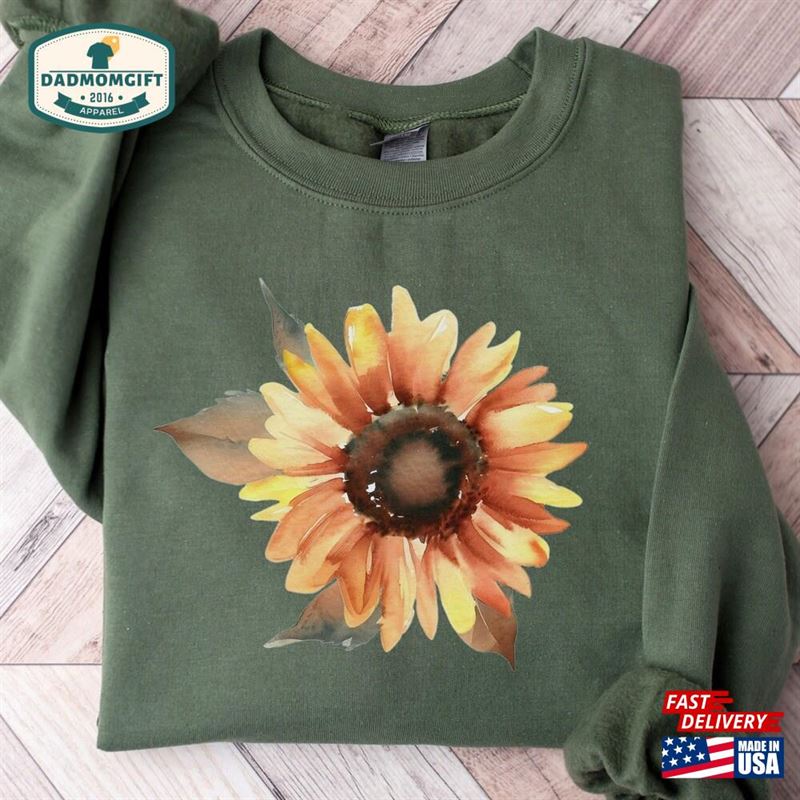 Fall Floral Sweatshirt Watercolor Sunflower Shirt Wildflower Sweater Unisex Hoodie