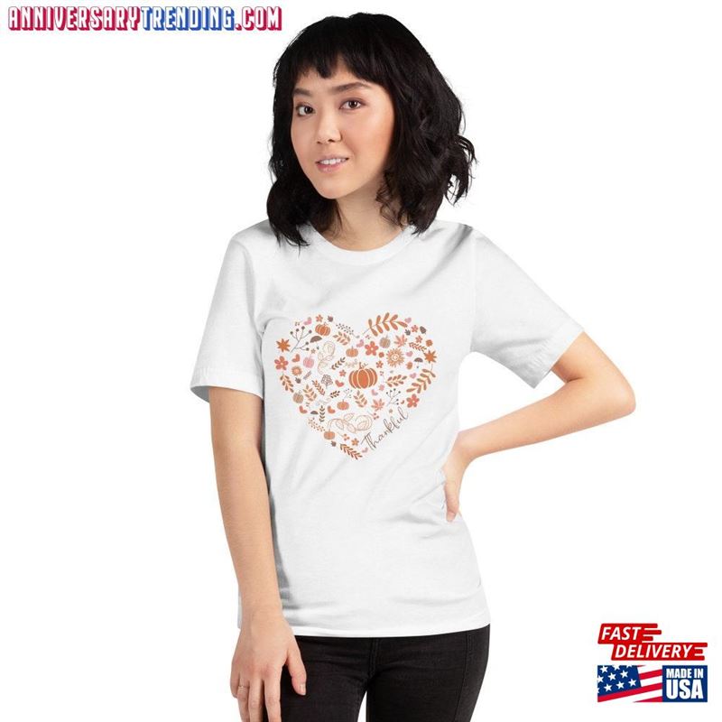 Fall Heart T-Shirt Autumn Doodles Shirt Floral Tee Classic Unisex