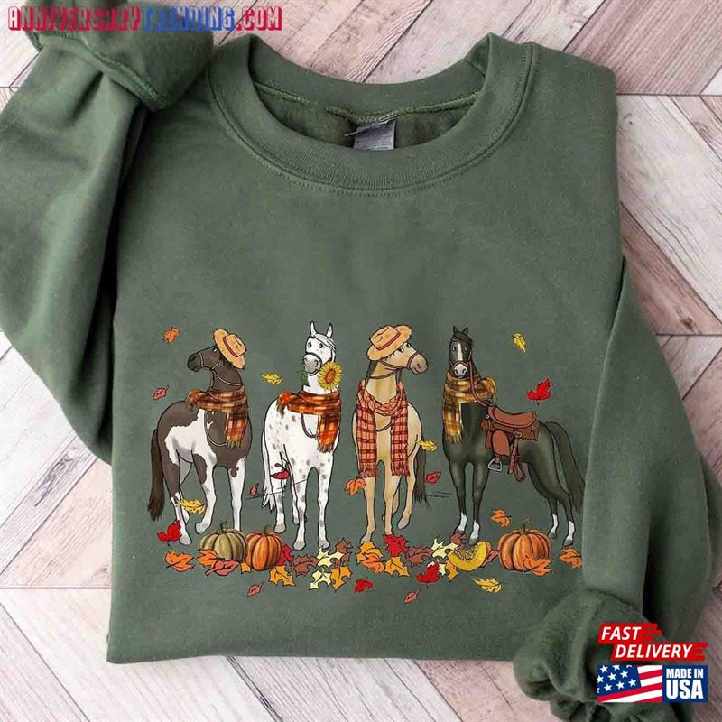 Fall Horse Comfort Colors Shirt Sweatshirt Thanksgiving Hoodie Classic