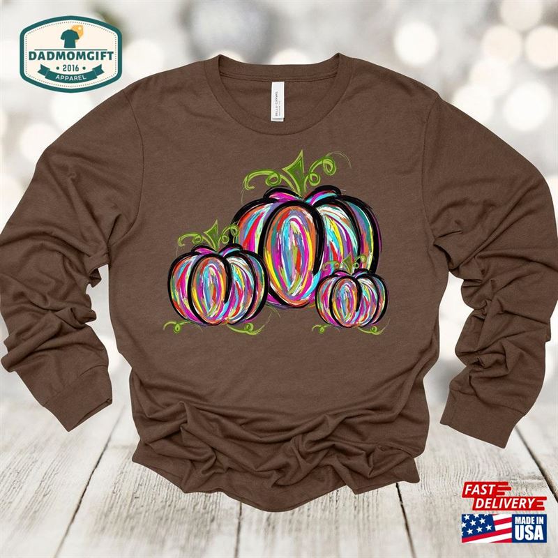 Fall Long Sleeve Painted Pumpkin Trio Halloween Shirt T-Shirt Classic