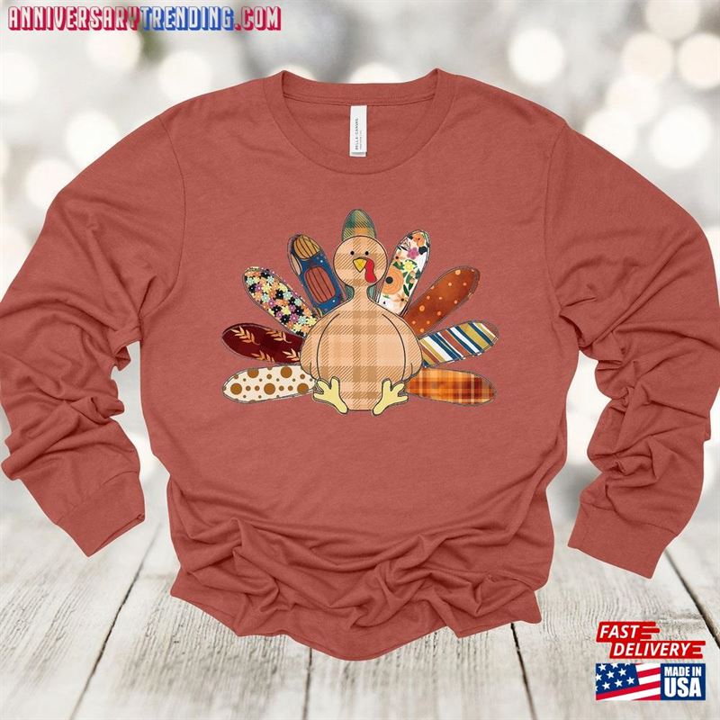 Fall Long Sleeve Patchwork Turkey Thanksgiving T-Shirt Hoodie