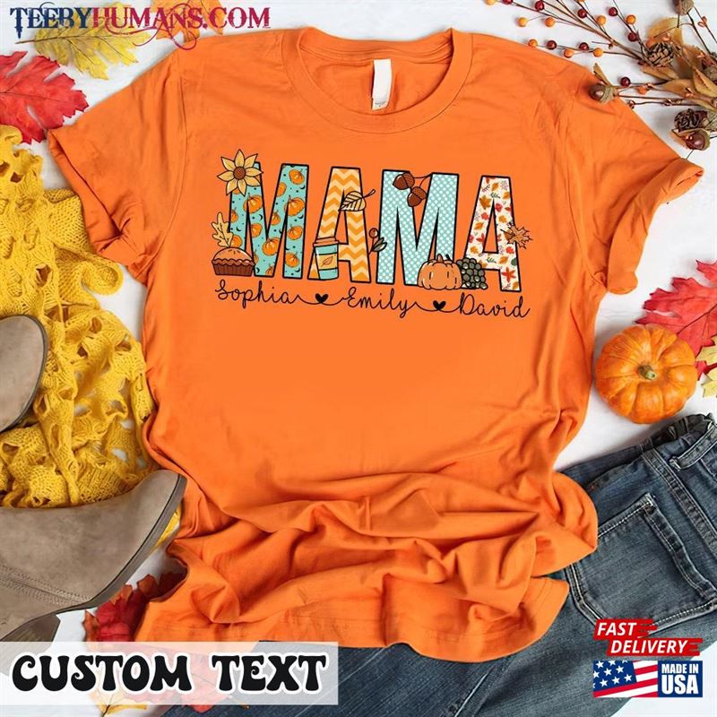 Fall Mama Shirt Personalized Mom With Kids Names Gift For Sweatshirt Classic