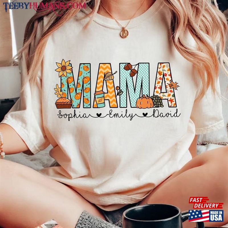 Fall Mama Shirt Personalized Mom With Kids Names Gift For Sweatshirt Classic