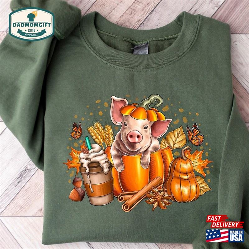 Fall Pig Sweatshirt Thanksgiving Farm Animal Shirt Season Hoodie