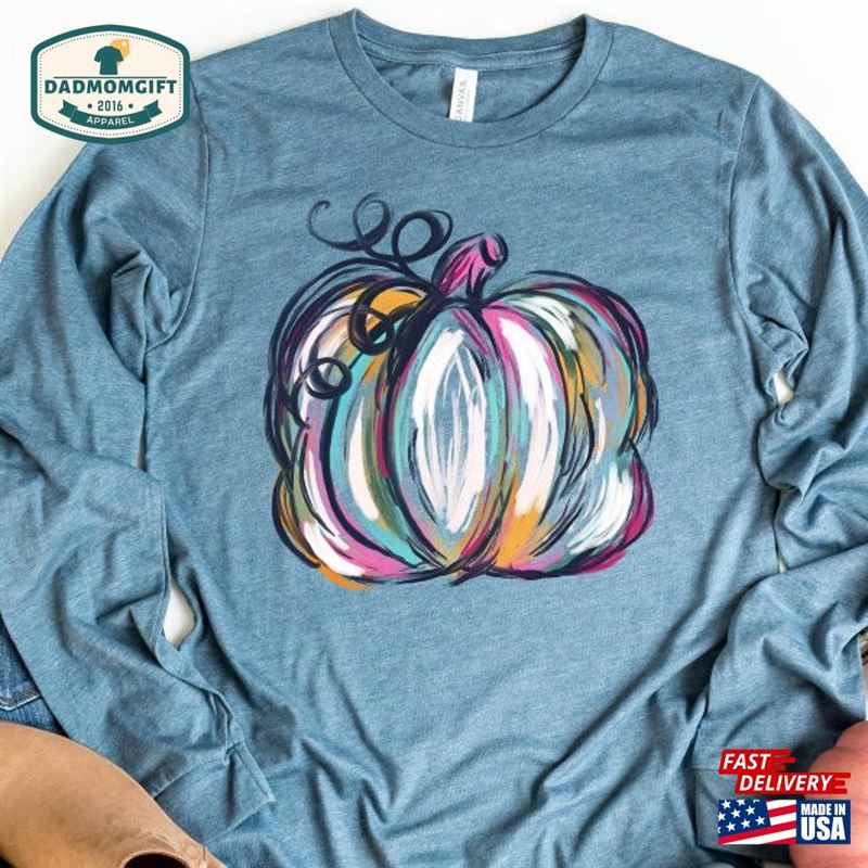 Fall Pumpkin Long Sleeve Tee Shirt Thanksgiving Halloween T-Shirt Sweatshirt